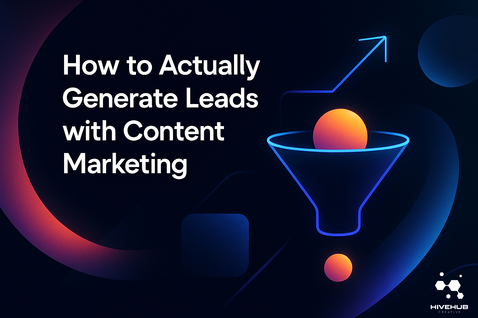 Digital illustration of lead generation funnel with neon shapes on dark background
